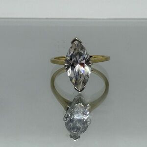 14k Solid White & Yellow Gold, large Marquise White Spinel Ring